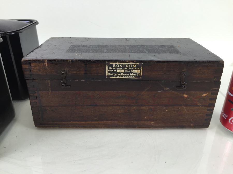 (2) Metal Lidded Canisters + Wooden Bostrom Surveying Insturments Box With Rocks [Photo 4]