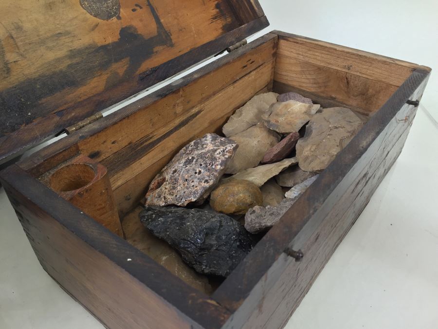 (2) Metal Lidded Canisters + Wooden Bostrom Surveying Insturments Box With Rocks [Photo 6]