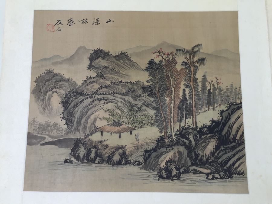Pair Of Original Silk Asian Paintings Without Frames [Photo 2]
