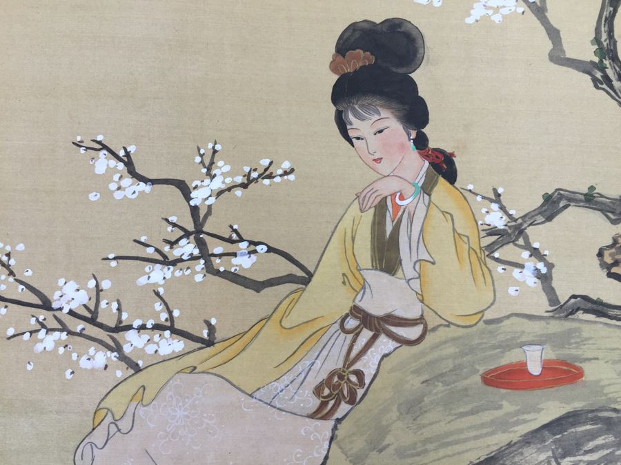 Pair Of Original Silk Asian Paintings Without Frames [Photo 9]