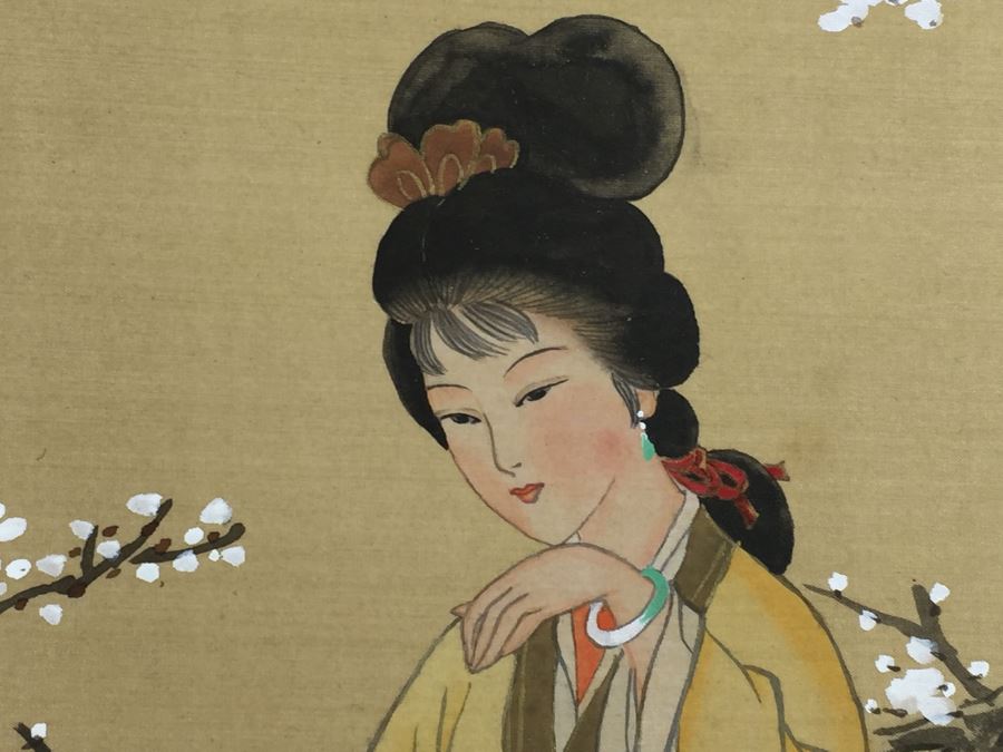 Pair Of Original Silk Asian Paintings Without Frames [Photo 10]