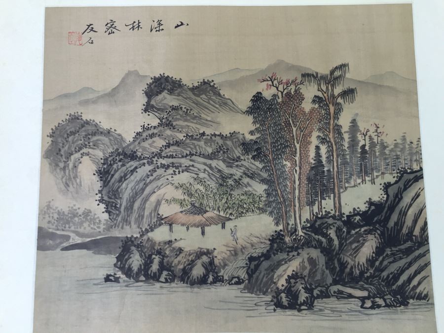 Pair Of Original Silk Asian Paintings Without Frames [Photo 5]