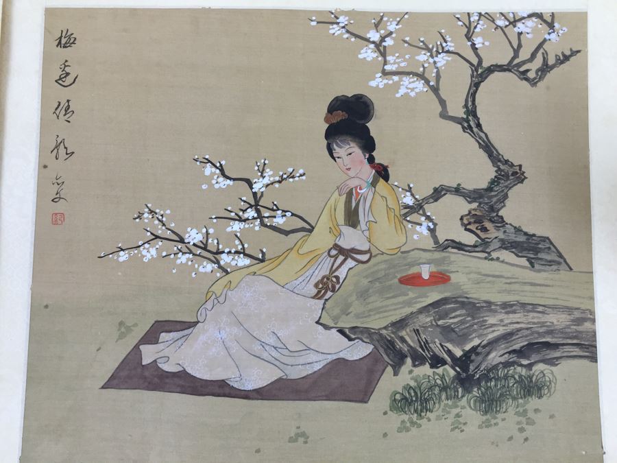 Pair Of Original Silk Asian Paintings Without Frames [Photo 8]