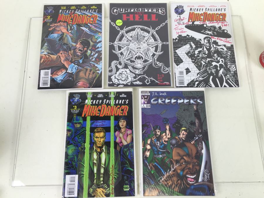 Collection Of (5) SIGNED Comic Books Mickey Spillane's Mike Danger, Creepers, Gunfighters In Hell