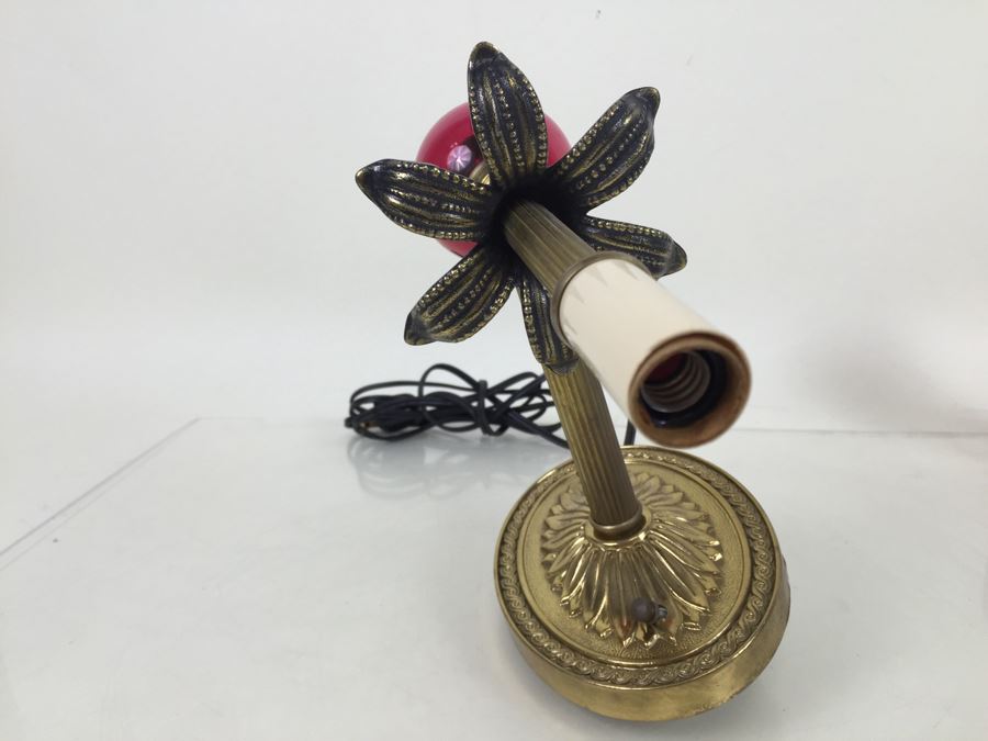 Vintage Brass And Cranberry Glass Wall Sconce Light Fixture [Photo 7]