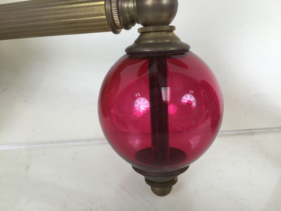 Vintage Brass And Cranberry Glass Wall Sconce Light Fixture [Photo 3]