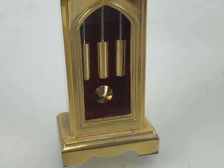 Pair Of Desk Clocks Bulova Weather Clock And Elgin Brass Grandfather Clock [Photo 11]