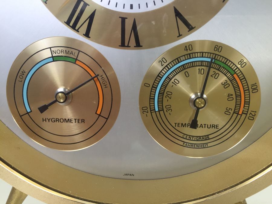 Pair Of Desk Clocks Bulova Weather Clock And Elgin Brass Grandfather Clock [Photo 6]