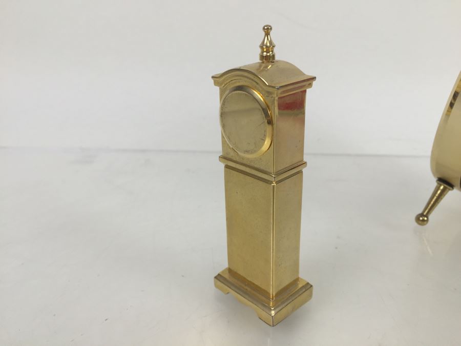 Pair Of Desk Clocks Bulova Weather Clock And Elgin Brass Grandfather Clock [Photo 12]