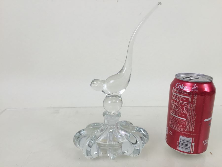 Glass Perfume Bottle With Bird Stopper Note Small Chips On Bottom Of Stopper [Photo 1]
