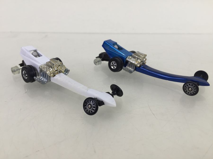 Pair Of Blue And White Hot Wheels Fuel Dragster Cars Vintage 1970 Mattel [Photo 1]