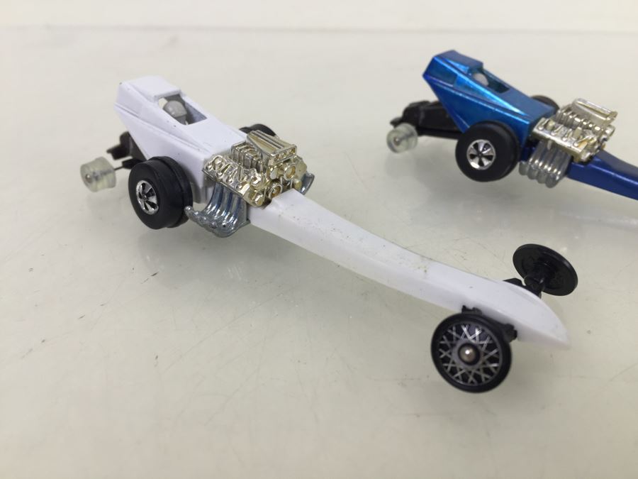 Pair Of Blue And White Hot Wheels Fuel Dragster Cars Vintage 1970 Mattel [Photo 4]
