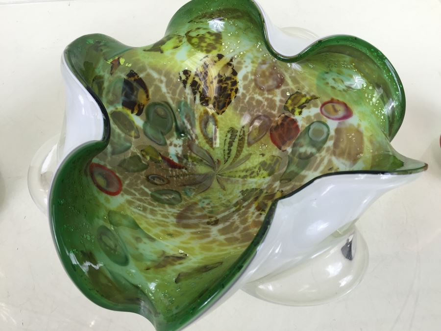 Hand Blow Murano Glass Bowl With Hand Painted Floral Motif Vase [Photo 2]