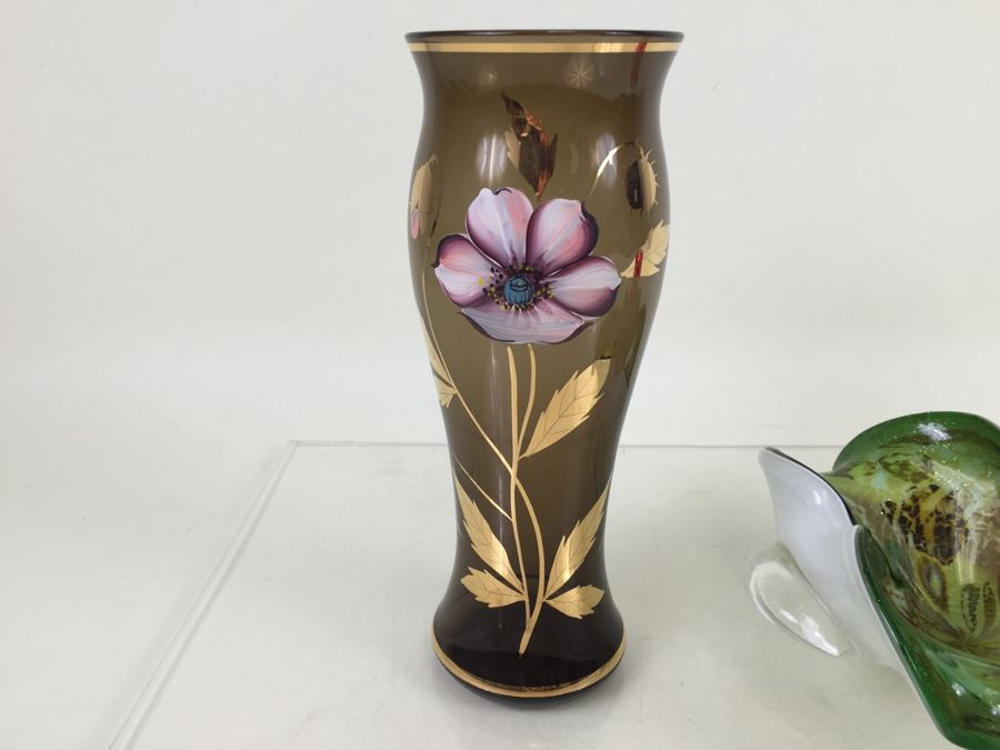 Hand Blow Murano Glass Bowl With Hand Painted Floral Motif Vase [Photo 4]