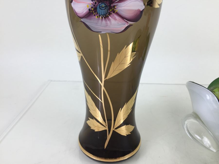 Hand Blow Murano Glass Bowl With Hand Painted Floral Motif Vase [Photo 6]