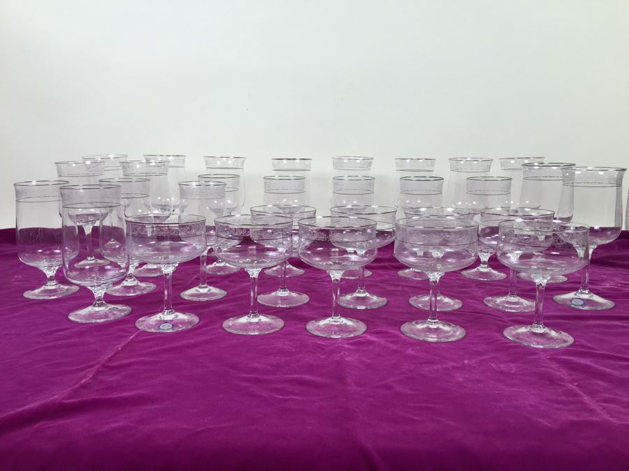 Large Lot Of Lenox Moonspun Hand Etched Crystal Stemware With Platinum Trim [Photo 4]