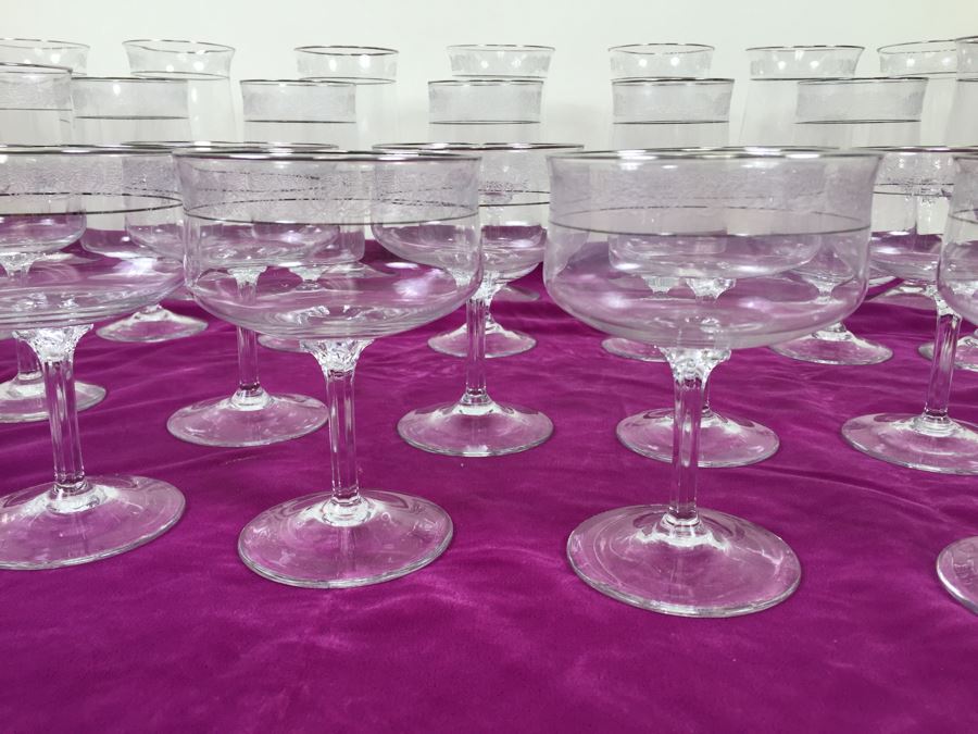 Large Lot Of Lenox Moonspun Hand Etched Crystal Stemware With Platinum Trim [Photo 5]