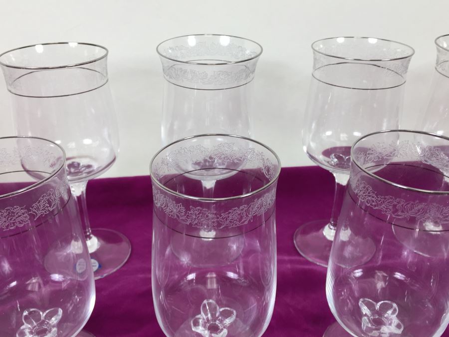 Large Lot Of Lenox Moonspun Hand Etched Crystal Stemware With Platinum Trim