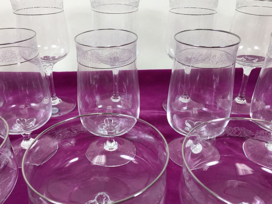 Large Lot Of Lenox Moonspun Hand Etched Crystal Stemware With Platinum Trim [Photo 11]
