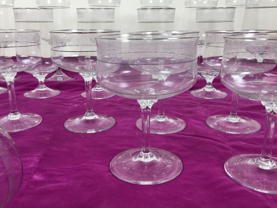 Large Lot Of Lenox Moonspun Hand Etched Crystal Stemware With Platinum Trim [Photo 9]