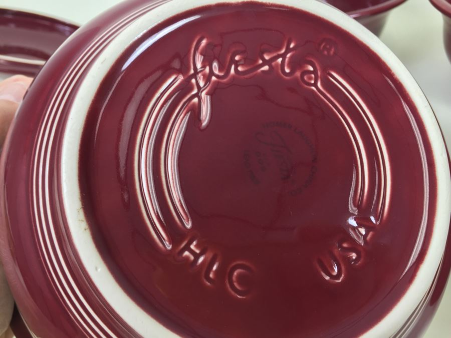 Set Of Burgundy Fiesta Ware Serving Bowls Homer Laughlin China Co [Photo 3]