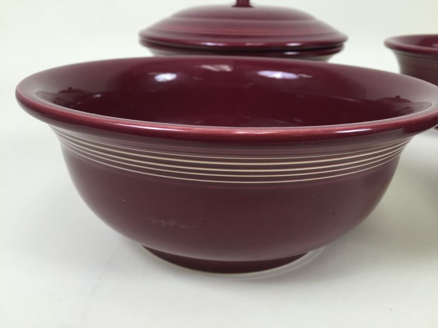Set Of Burgundy Fiesta Ware Serving Bowls Homer Laughlin China Co [Photo 2]