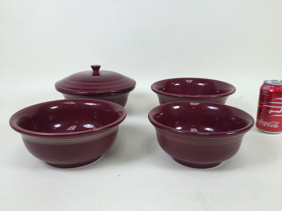 Set Of Burgundy Fiesta Ware Serving Bowls Homer Laughlin China Co