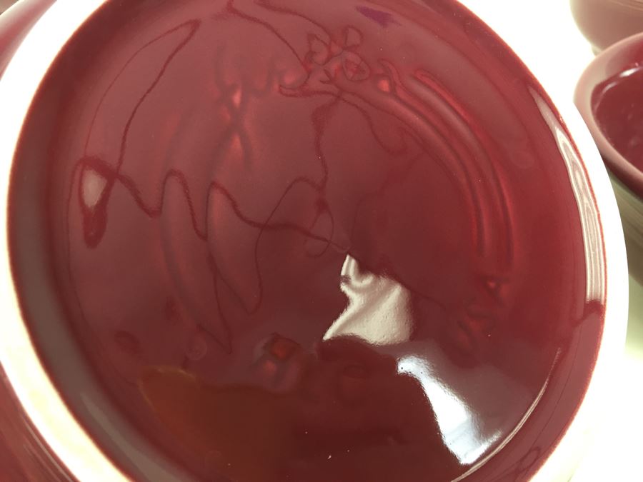 Set Of Burgundy Fiesta Ware Serving Bowls Homer Laughlin China Co [Photo 7]