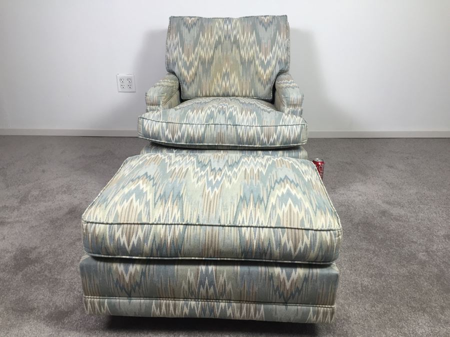 Reupholstered Mid-Century Chair With Ottoman