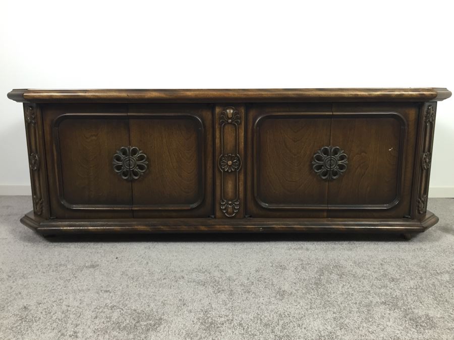 Vintage Wooden Low Cabinet On Casters [Photo 4]