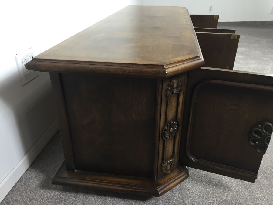 Vintage Wooden Low Cabinet On Casters [Photo 3]