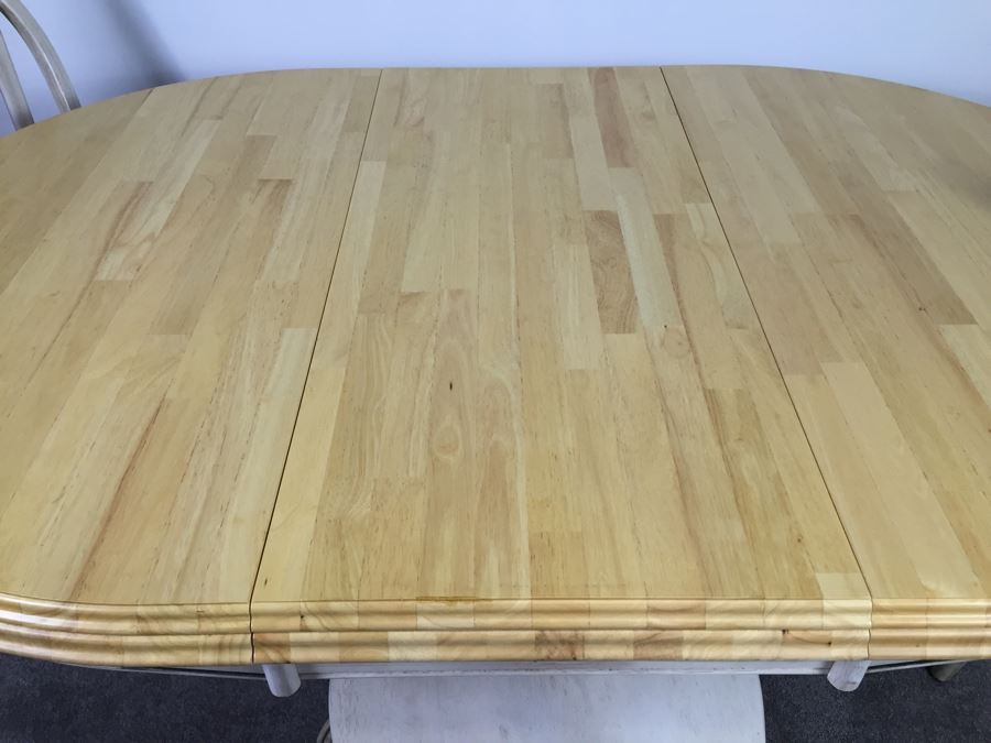 Butcher Block Pedestal Kitchen Table With One Leaf And 3 Chairs [Photo 12]