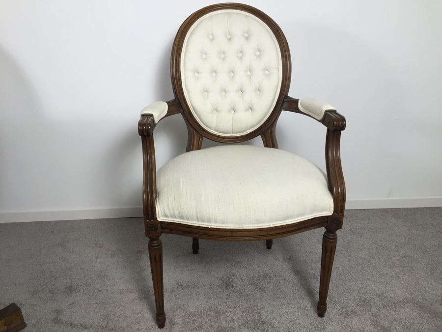 Wooden Dining Table Marked 'Brentano' With 2 Large Leaves And 6 Upholstered Chairs [Photo 20]