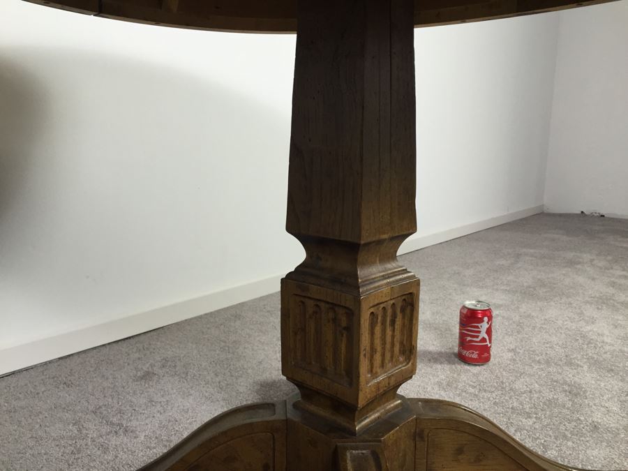 Wooden Dining Table Marked 'Brentano' With 2 Large Leaves And 6 Upholstered Chairs [Photo 8]