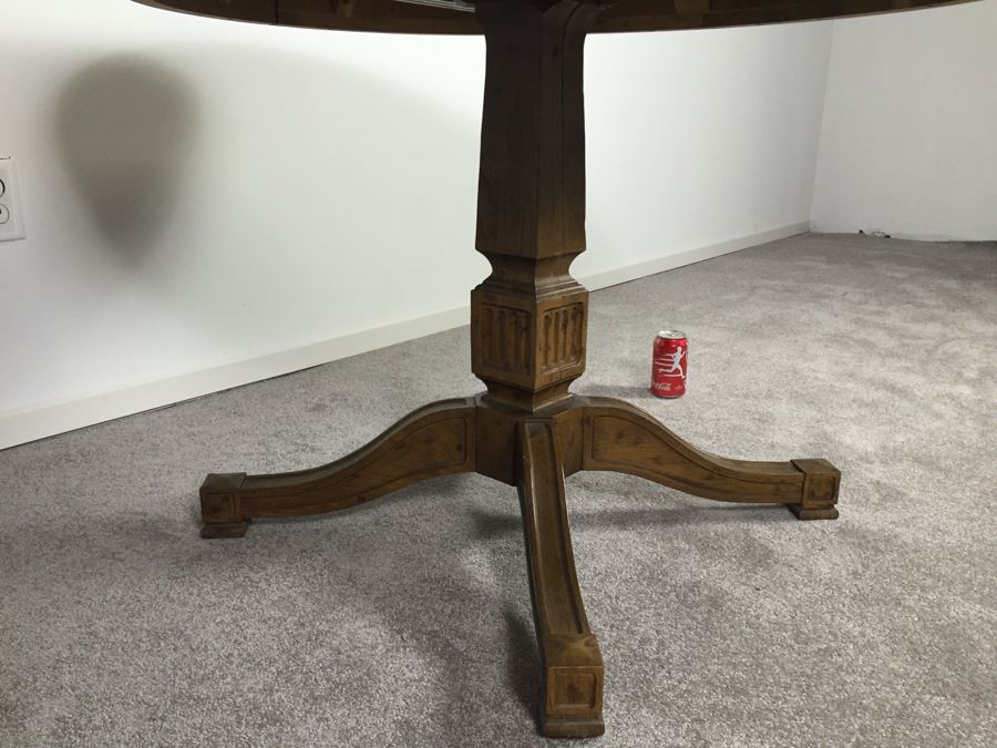 Wooden Dining Table Marked 'Brentano' With 2 Large Leaves And 6 Upholstered Chairs [Photo 6]