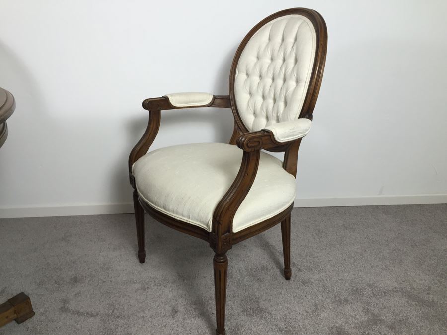 Wooden Dining Table Marked 'Brentano' With 2 Large Leaves And 6 Upholstered Chairs [Photo 3]