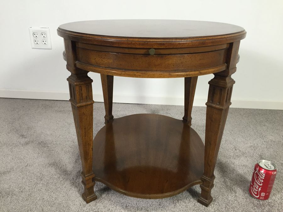 Oval Wooden Side Table Francesca By Drexel With Slide Out Tray [Photo 4]