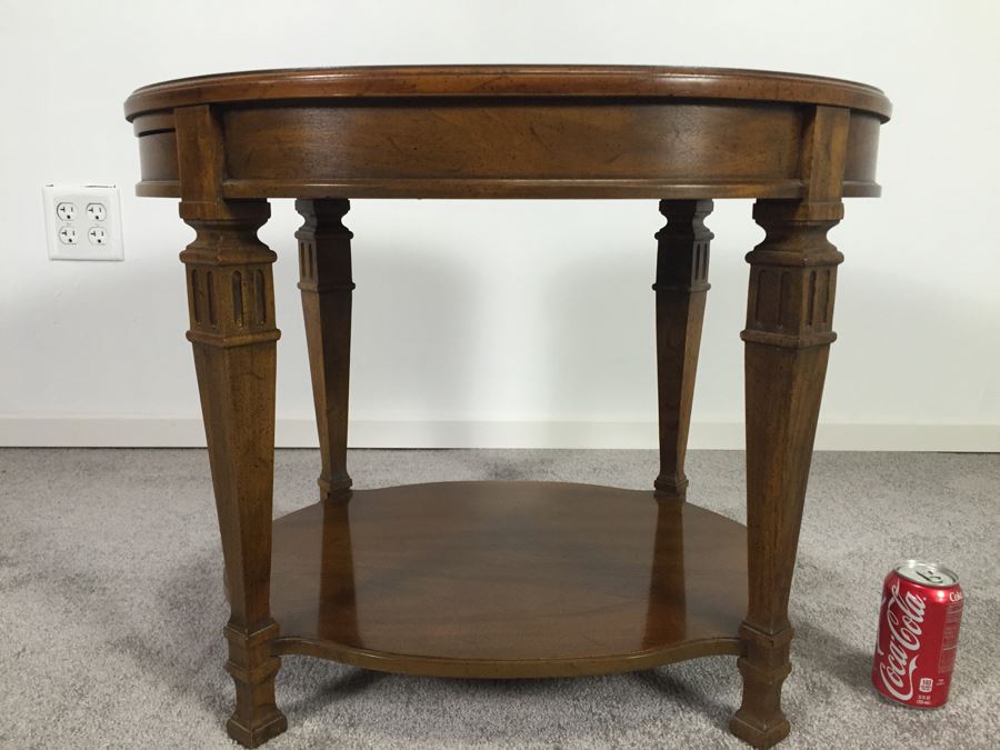 Oval Wooden Side Table Francesca By Drexel With Slide Out Tray [Photo 7]