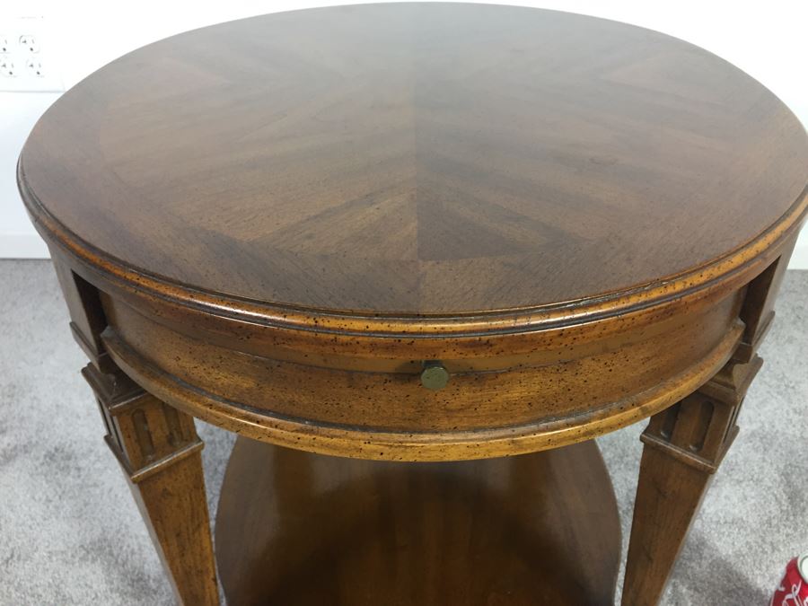 Oval Wooden Side Table Francesca By Drexel With Slide Out Tray [Photo 5]