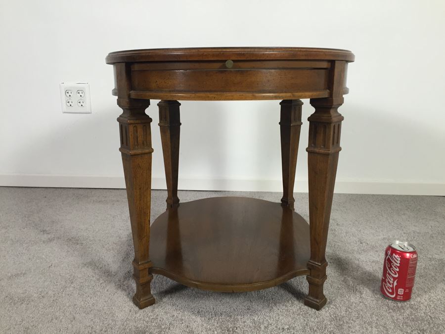 Oval Wooden Side Table Francesca By Drexel With Slide Out Tray [Photo 1]
