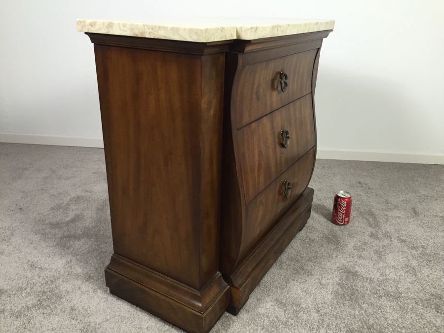 Stunning Drexel Heritage Classic Court Marble Top Table With Serpentine Drawers [Photo 3]