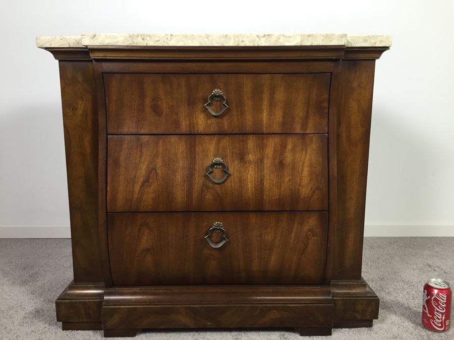 Stunning Drexel Heritage Classic Court Marble Top Table With Serpentine Drawers [Photo 1]