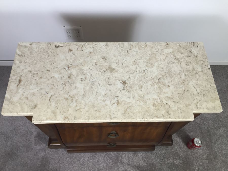Stunning Drexel Heritage Classic Court Marble Top Table With Serpentine Drawers [Photo 6]
