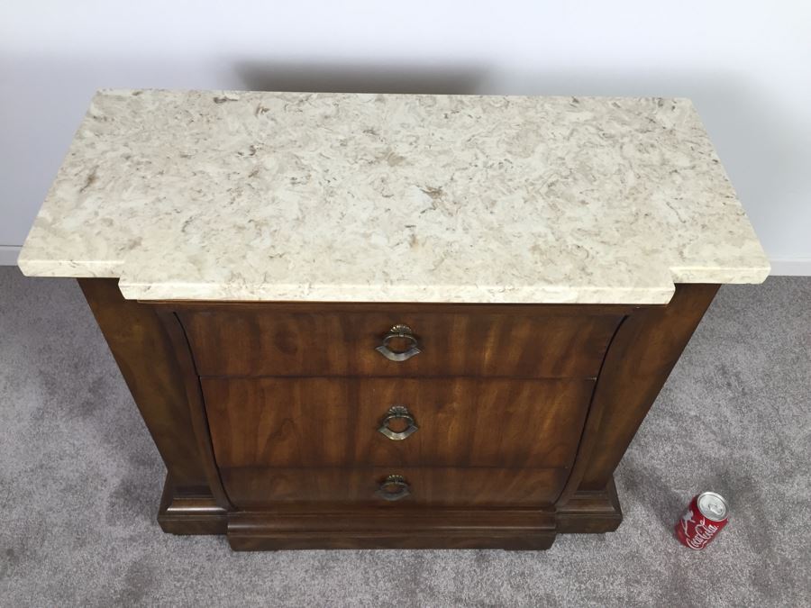 Stunning Drexel Heritage Classic Court Marble Top Table With Serpentine Drawers [Photo 5]