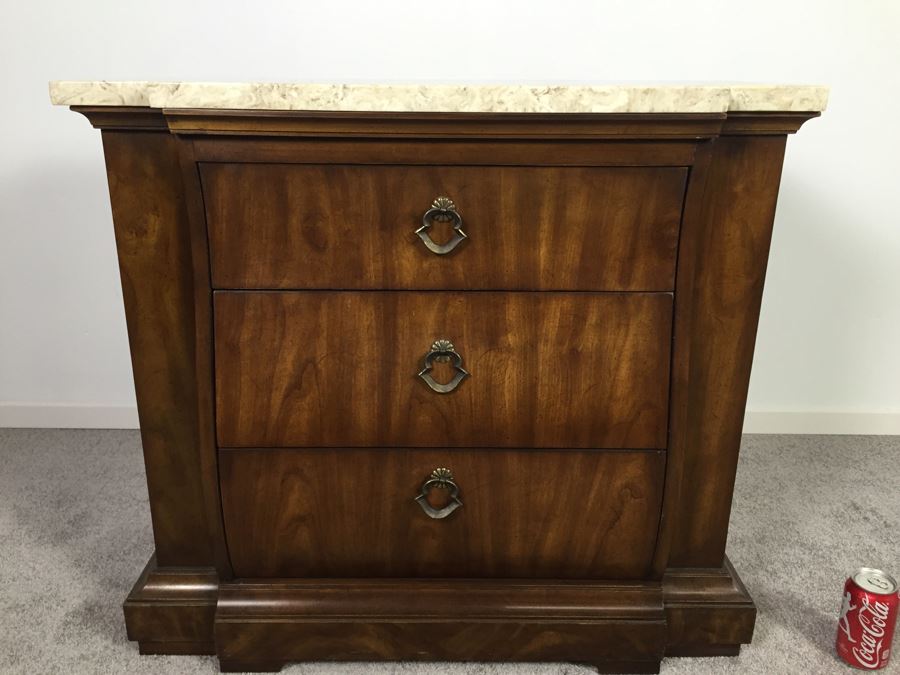 Stunning Drexel Heritage Classic Court Marble Top Table With Serpentine Drawers [Photo 4]