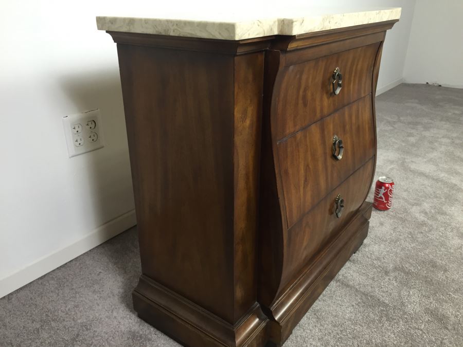 Stunning Drexel Heritage Classic Court Marble Top Table With Serpentine Drawers [Photo 10]