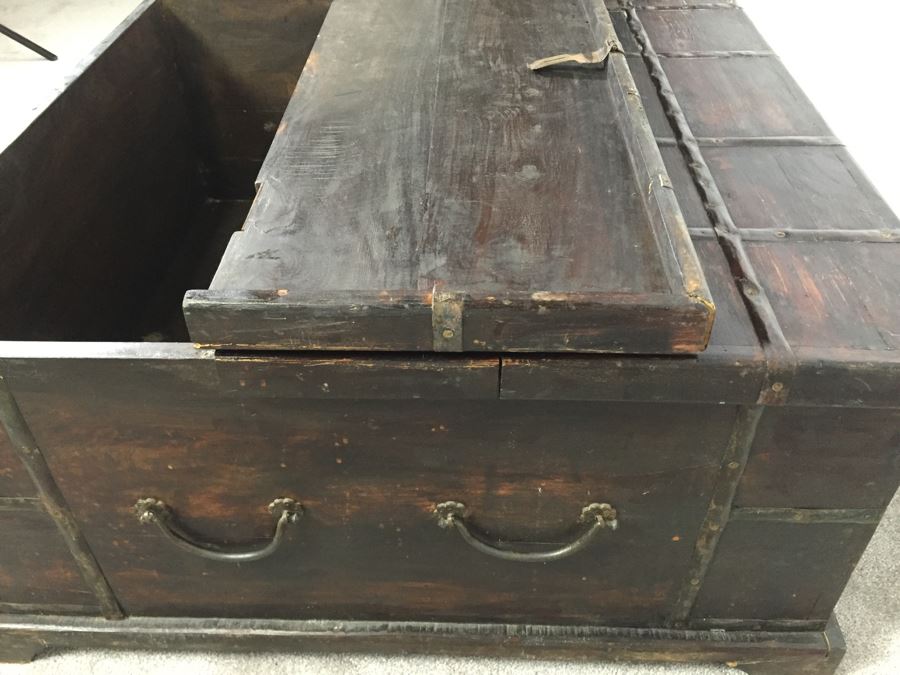 Rustic Wooden Coffee Table With Metal Accents And Hinged Top For Storage [Photo 11]