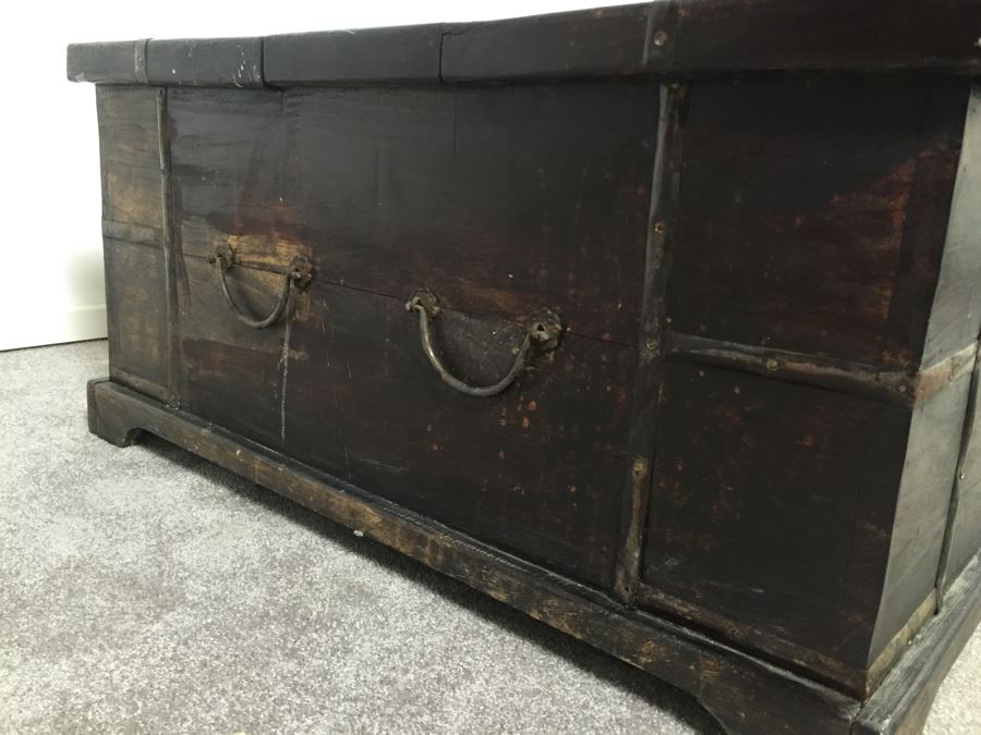 Rustic Wooden Coffee Table With Metal Accents And Hinged Top For Storage [Photo 7]