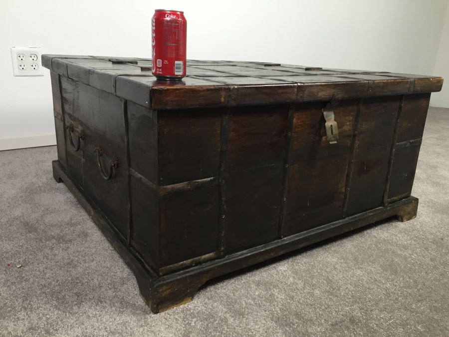 Rustic Wooden Coffee Table With Metal Accents And Hinged Top For Storage [Photo 6]