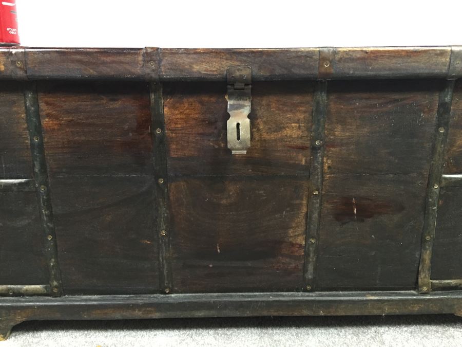 Rustic Wooden Coffee Table With Metal Accents And Hinged Top For Storage [Photo 5]